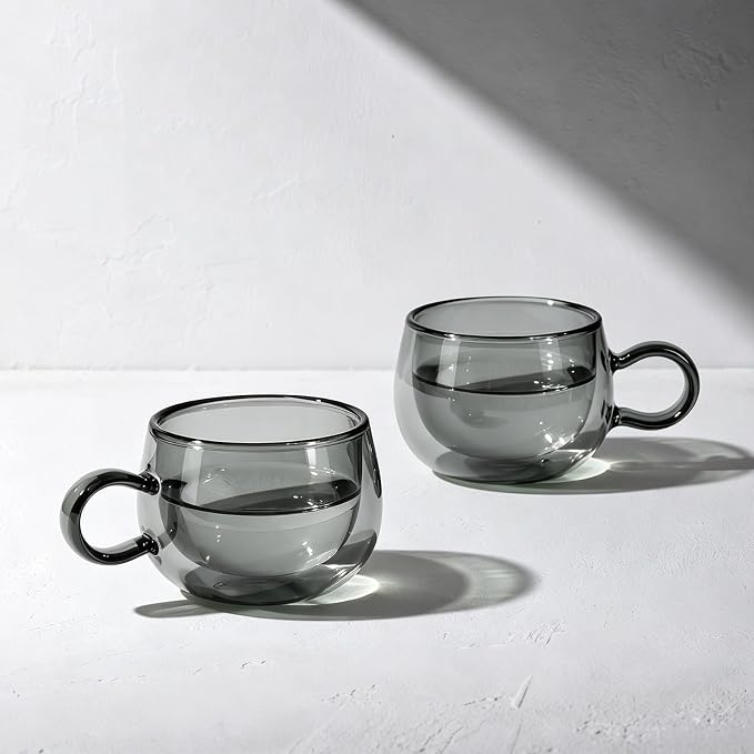 glastal Black Espresso Cup Set of 4, 4 Oz (full capacity) Double Wall Glasses Espresso Coffee Cups, Small Coffee Glasses Espresso Shot Glas Cups Tea Cups with Handle for Iced Americano, Macchiato