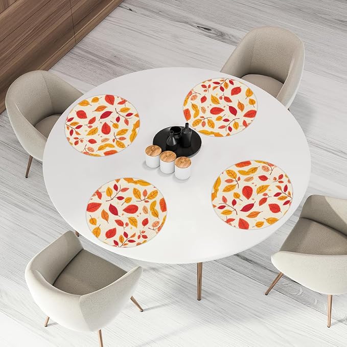 Round Placemats Set of 4, Autumn Maple Leaves Woven Placemats Mats Non-Slip Heat Resistant Washable Table Mats Round Braided Place for Farmhouse Kitchen Dining Party Decor 15in-6