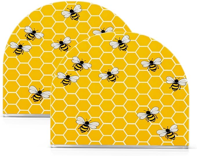 Yellow Bees and Honey Napkin Holder for Tables Paper Cocktail Napkin Holders for Kitchen and Dinning, Acrylic Dinner Napkin Dispenser for Restaurant Home Decor Bar Accessories 1 Pack