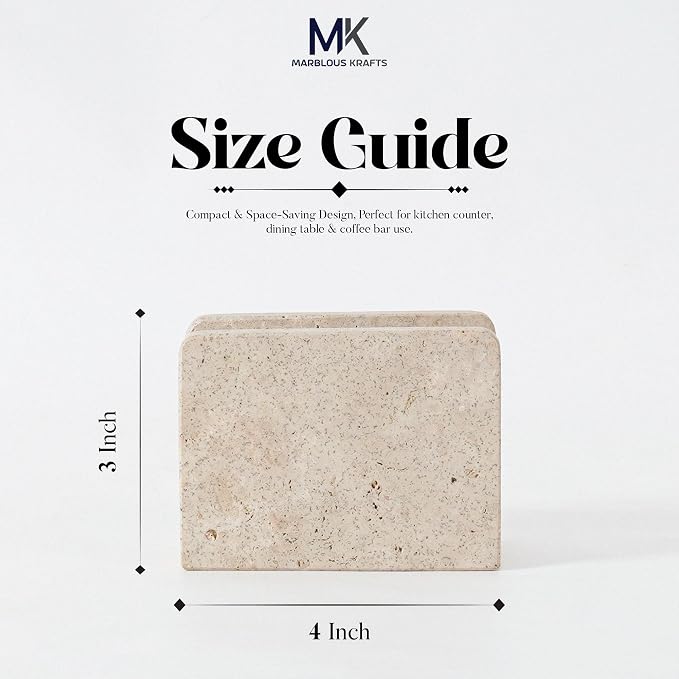 Travertine Mini Napkin Holder 3" x 4" Inch Serviette Holder for Table, Kitchen & Dining Decor, Coffee Bar Use, Ideal Napkins dispenser Bathroom Counter Organizer & Farmhouse Home