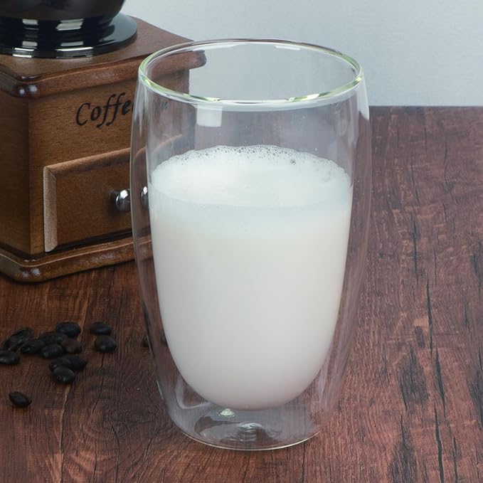 Set of 4 Double Wall Glass Coffee Mugs (15oz) - Insulated Clear Borosilicate Glass Cups for Latte, Cappuccino, Tea, and Espresso - Heat Resistant Glassware Gift for Christmas & Birthday