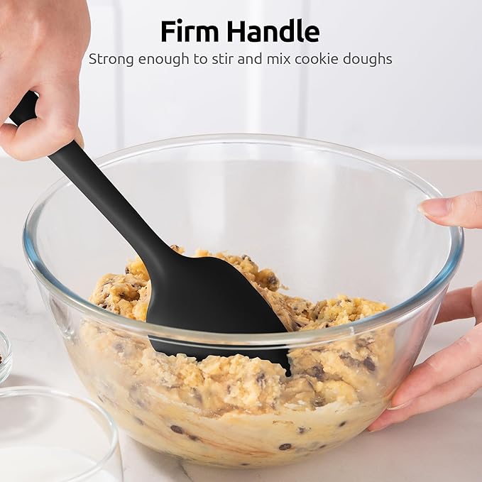 600ºF Heat Resistant Silicone Spoons: U-Taste Flexible Baking Spoon Spatula & Cooking Scoop Spoonula, Seamless Soft Kitchen Utensils for Serving, Scraping, Scooping in Non-Stick Cookware (Black)