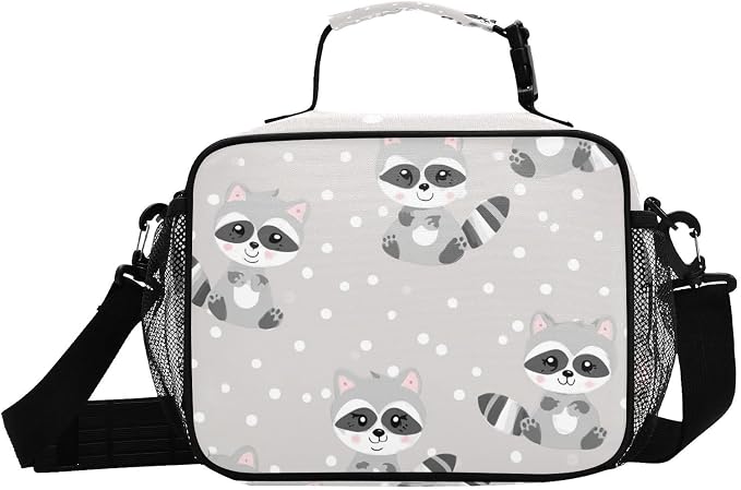Kcldeci Raccoon Cute Lunch bag, Portable/Reusable Lunch Box for Women/Men/Adult, Insulated Cooler Tote Bag for Work/School/Travel/Picnic
