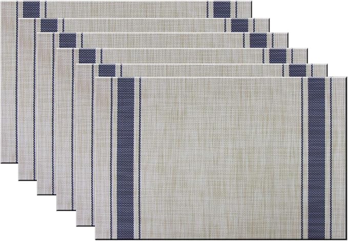 Placemats Set of 6 for Kitchen Table Mats Washable 12x18inches Easy to Clean PVC Woven Placemat (Navy)