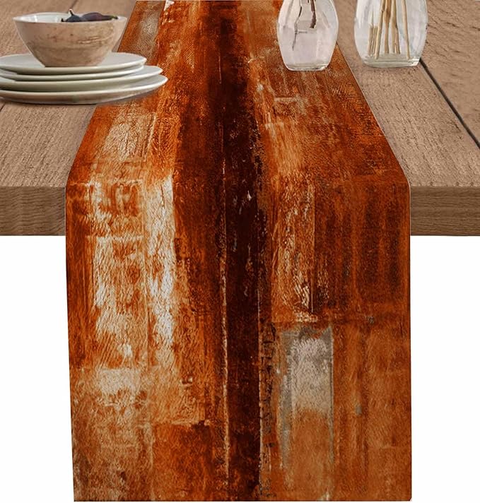 Burnt Orange Table Runner - 90 Inch Long, Oil Modern Paintings Abstract Kitchen Dining Table Runner Dresser Scarves, Geometric Artwork Grey Orange Tablerunner for Coffee Table Wedding Party, 13x90 in