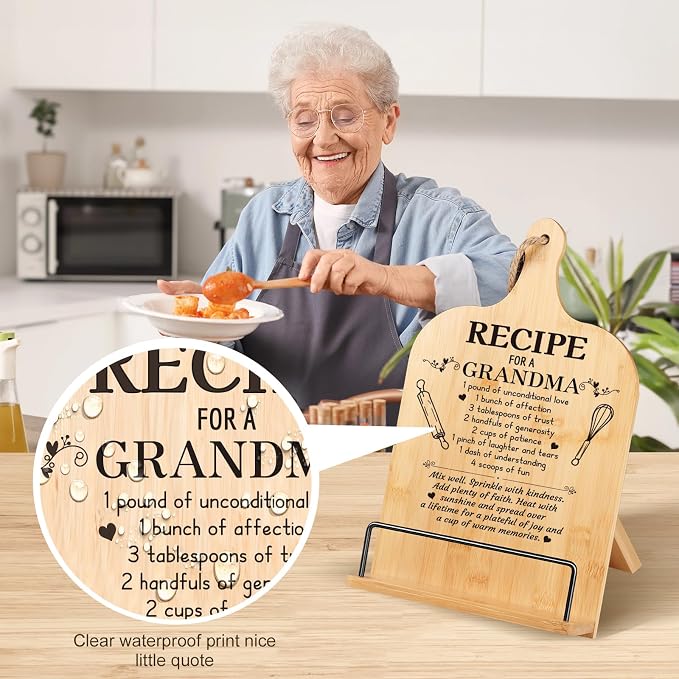 Christmas Gifts for Grandma Retirement Gifts Cookbook Stand Bamboo Recipe Book Holder Kitchen Gifts for Women Adjustable Non-Slip Cook Book Stand for Kitchen Counter