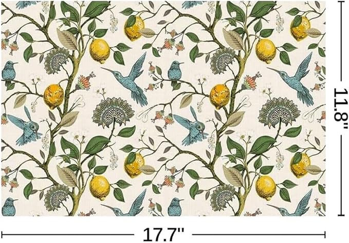 Boho Floral Hummingbird Placemats Set of 4 Vintage William Morris Washable Heat Resistant Place Mats for Dining Table Rustic Lemon Tree Sunflower Print Linen Woven Wipeable Kitchen Table Mat