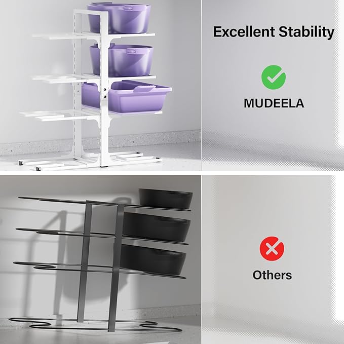 MUDEELA 8-Tier Pots and Pans Organizer under Cabinet, Heavy Duty Adjustable Pot Pan Organizers inside Cabinet, Kitchen Cabinet Organizers and Storage Pot Rack for Big Stockpots, Heavy Cookware, White