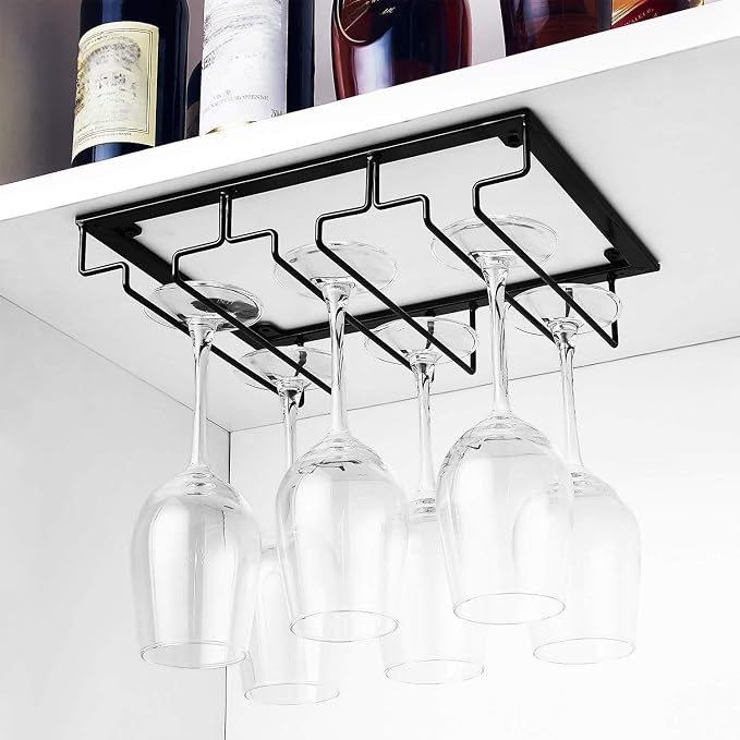 Wcxixo Wine Glass Rack Metal Stemware Holder Under Cabinet Cup Storage Rack Holder Wine Cup Hanging Shelf Display Stand for Red Wine Glass Champagne Glass Cocktail Glass