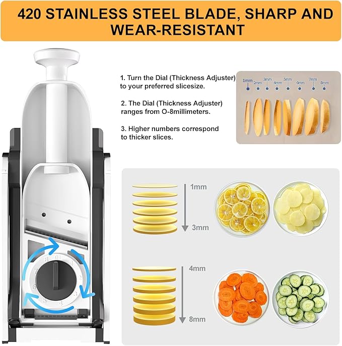 Safe Mandoline Slicer for Kitchen, Vegetable & Food Cutter, Thickness Adjustable 0.1-8 mm. Easy to Clean, Storage, Kitchen Faster Slice Artifact (Only Slice, Grey)