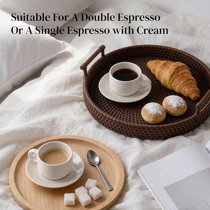 DOWAN 2.5 Ounce Porcelain Stackable Espresso Cups with Saucers Set of 4, White Espresso Cups for Home, Office and Cafe Use