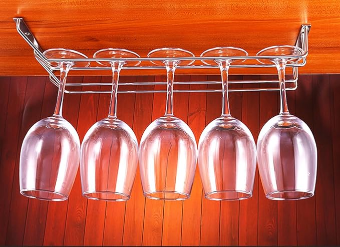 27 cm stainless steel wine glass holder rack, chrome wine glass holders under cabinet, 1 piece (2 rows)