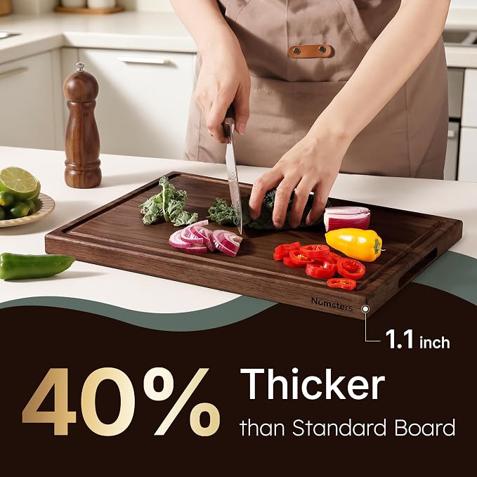 Luxury American Black Walnut Wood Cutting Boards for Kitchen, 17 Inch Reversible Wooden Cutting Board, Handcraft Solid Hardwood End Grain Charcuterie Board Butcher Block Made in USA Kitchen Gift