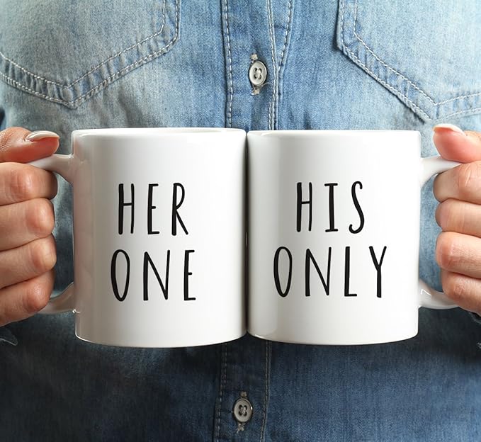 Andaz Press Funny Couples 11 oz Ceramic Coffee Mugs, Her One, His Only, His and Hers Mugs Set of 2, Valentines Day Coffee Mug for Him and Her, Mr and Mrs Mugs, Couple Mugs for Husband and Wife