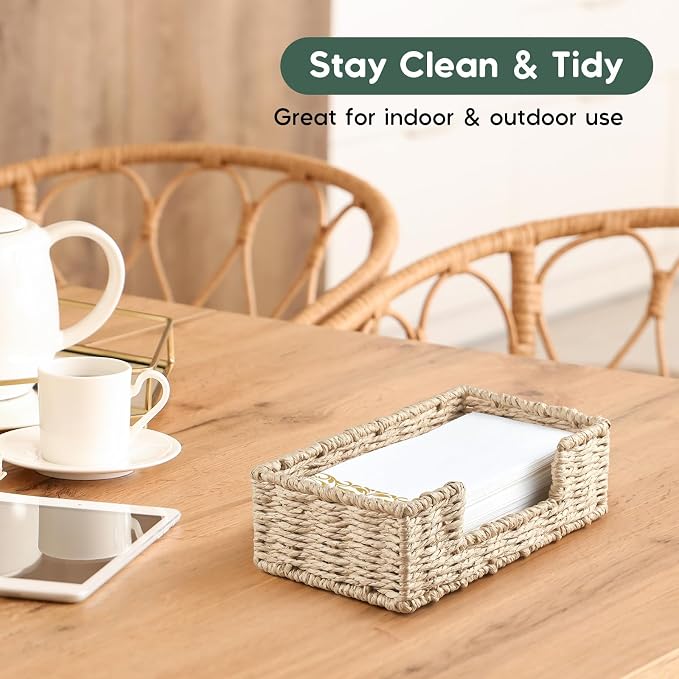 Napkin Holder for Bathroom, Woven Wicker Paper Rope Guest Towel Holder Tray, Disposable Paper Hand Towel Holder for Bathroom Accessories, Dinner Napkin Holder for Kitchen Table Party