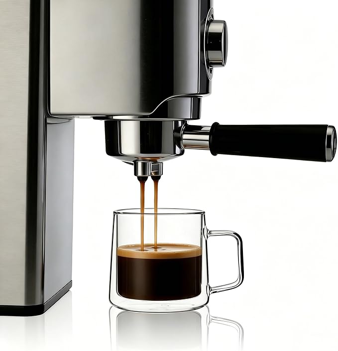CNGLASS 12oz Glass Coffee Mugs,Double Wall Insulated Glass Cups with Handle,Clear Espresso Mugs for Latte,Cappuccino,Tea Bag,Set of 4
