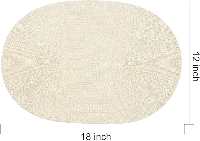 AHHFSMEI Placemats Set of 4 for Dining Table Washable Woven Non-Slip 18x12 inches Placemat Heat-Resistant Durable Table Mats for Dining Table Easy to Clean (Oval Beige, 4)