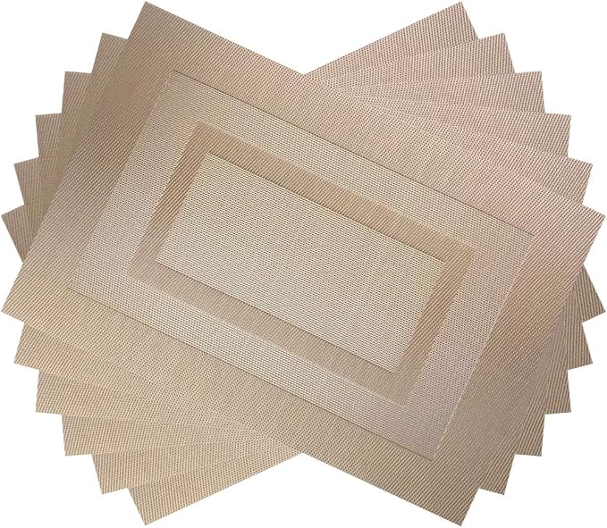 PIGCHCY Placemats Set of 6,Washable Woven Vinyl Kitchen Table Mats Non Slip Durable Placemats,Heat Resistant Placemats for Dining Table (Champagne)