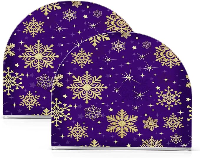 Winter Violet Purple Gold Snowflakes Christmas Napkin Holder for Tables Paper Cocktail Napkin Holders for Kitchen Dinning, Acrylic Dinner Napkin Dispenser for Restaurant Home Decor Bar Accessories