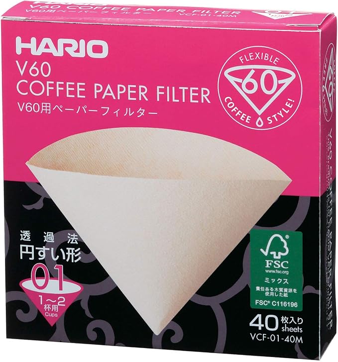 Hario V60 Ceramic Coffee Dripper Pour Over Cone Coffee Maker Size 02, White & V60 Paper Coffee Filters, Size 01, Natural, 40ct Boxed