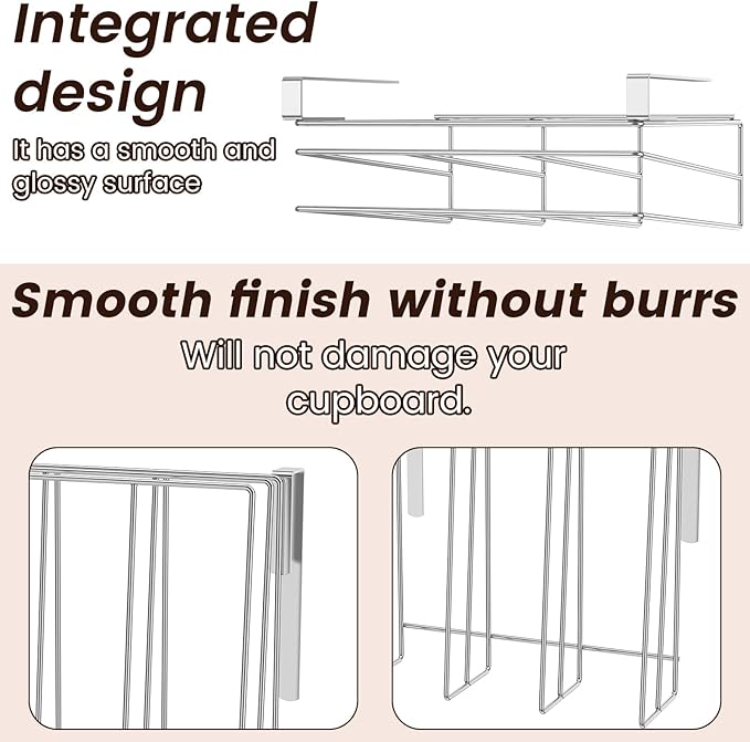 Stainless Steel Under Cabinet Cutting Board Holder, Hanging Shelf for Chopping Board, Books, Files, Silver, 25 cm (H) x 3 cm (D) x 3 cm (W)
