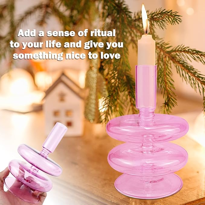 Clear Glass Candle Holders Glass Taper Candle Holder Decorative Glass Candlestick Holders for Dining Table Centerpieces Wedding Church （）