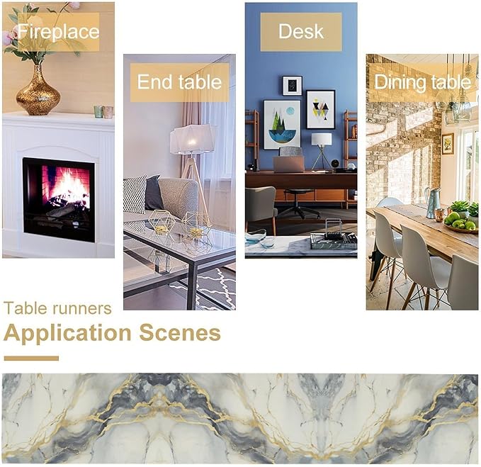 Marble Table Runner, Abstract White Grey and Gold Modern Luxury Texture Printed Linen Table Runners for Living Room Kitchen Dining Room Party Holiday Home Decor 13" W x 60" L