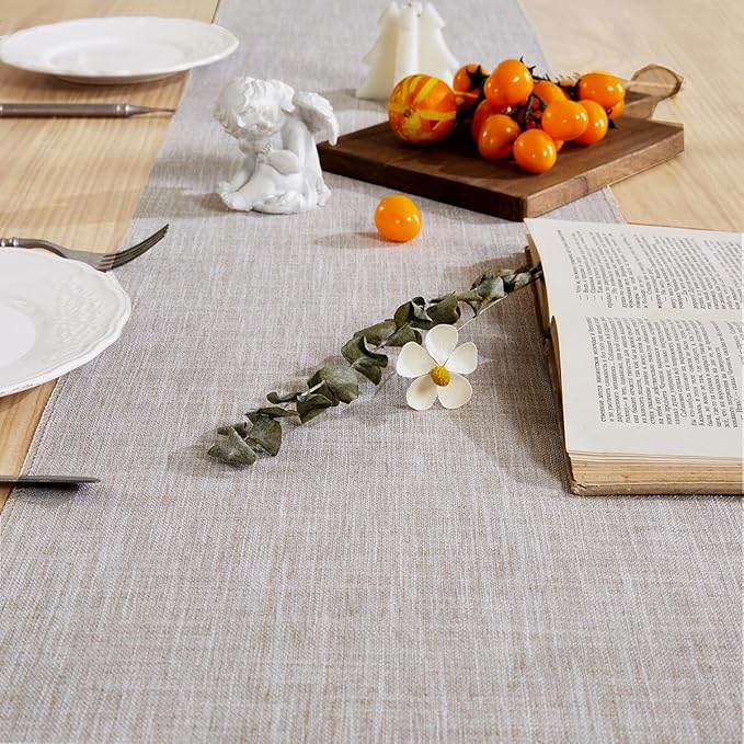 Linen Style Rustic Table Runner, Farmhouse Cotton Linen Table Runner, Boho Table Runners 72 Inches Long with Hand Tassels for Home Tabletop Decor and Everyday Use - Light Coffee, 72 Inch