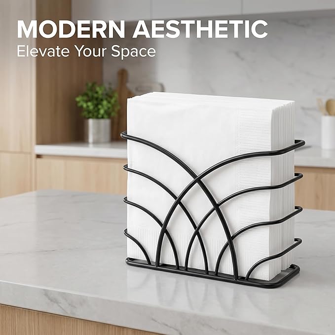 Napkin Holder for Table – Black Iron Upright Napkin Dispenser for Paper Napkins, Napkin Dispenser for Kitchen Dining, Cocktail Picnic Bar Modern Kitchen and Dining Decor, Servilletero