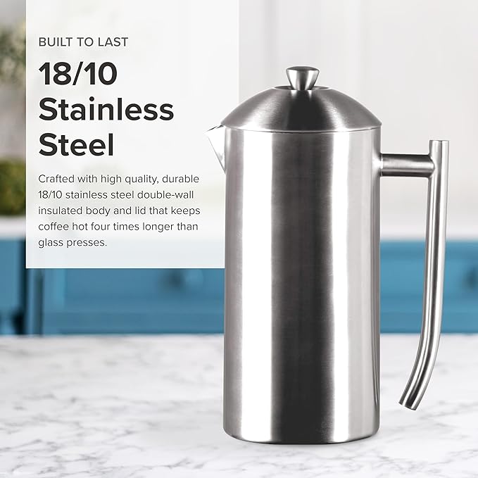 Frieling Double-Walled Stainless-Steel French Press Coffee Maker in Frustration Free Packaging, Brushed, 17 Ounces