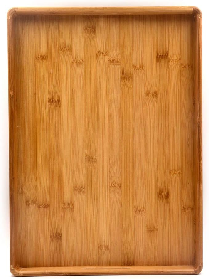 Bamber Large Bamboo Serving Tray Decorative Coffee Tea Platter 18 x 13 x 1.2 Inches