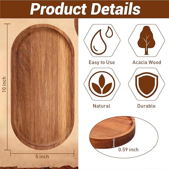 Wood Tray Set of 6, Oval Acacia Wood Serving Board Bulk, Small Charcuterie Boards, Wooden Serving Platters for Cheese Bread Fruit Dessert Tea, Kitchen Dining Catering Trays