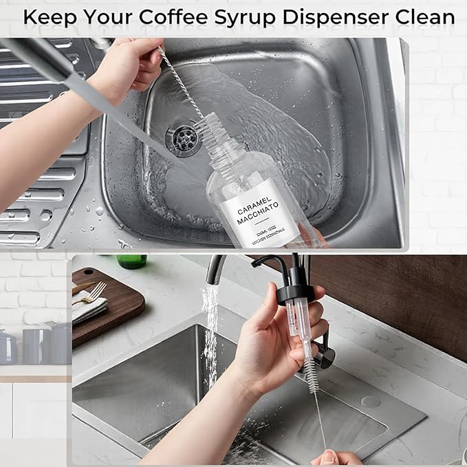 Coffee Syrup Dispenser for Coffee Bar, Set of 4 Simple Glass Syrup Bottle w. Pump and Labels, 16.9 oz 500ml Syrup Pump Dispenser, Syrup Dispenser w. Tray & Coffee Scoop