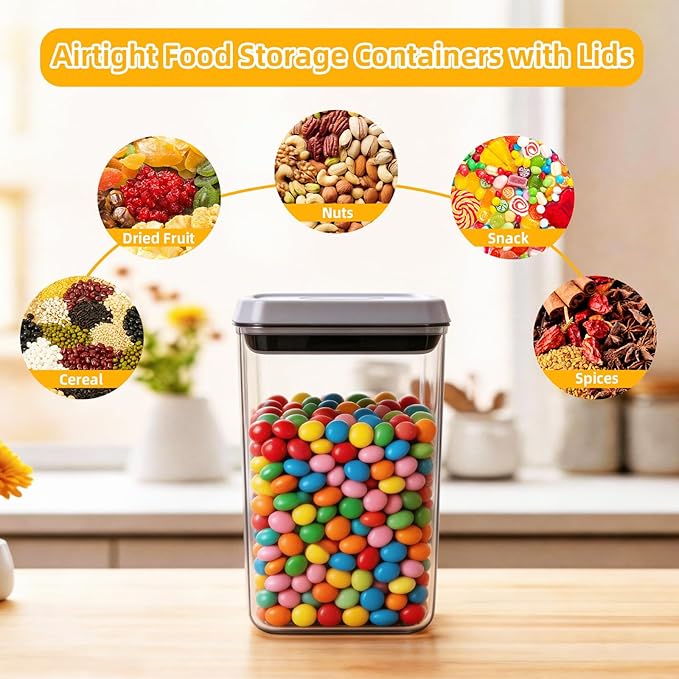 12 Pcs Pop Containers Set, Airtight Food Storage with Lids, Push Button BPA-Free Bulk Set for Large Family & RV, 0.65QT/0.7QT/1.8QT/2.4QT for Cereal, Flour, Sugar, Commercial Kitchen Storage