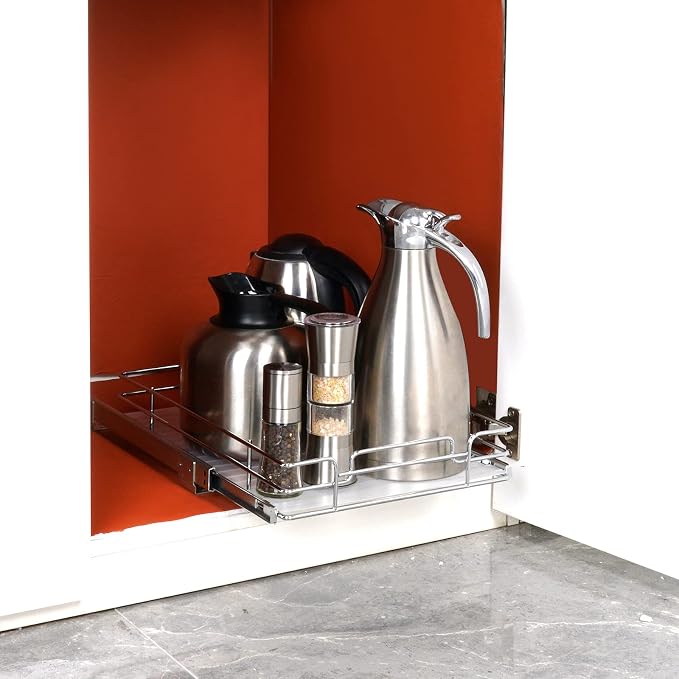 VEVOR 12.5"Wx16.5"Dx3.5"H Pull Out Cabinet Organizer, Heavy Duty Slide Out Pantry Shelves, Chrome-Plated Steel Roll Out Drawers Storage, for Home, Under Sink, 14"Wx17.5"Dx7"H Install Size for Cabinet