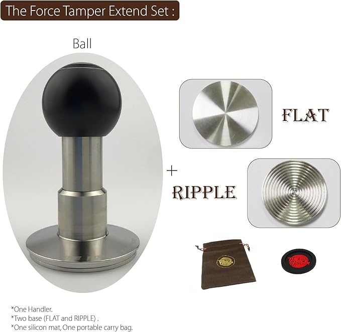 The Force Tamper Automatic Impact Coffee Tamper Adjustable Const Pressure and Autoleveling Extend Set New (Ball, 53.00mm)