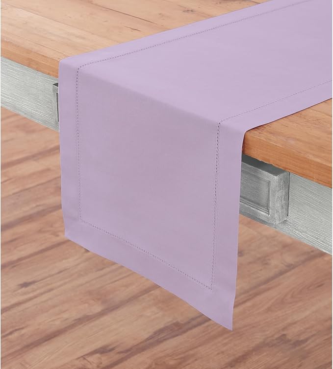 Solino Home Table Runner 108 Inches Long - Cotton Linen Hemstitch Lavender Ice Table Runner 14 x 108 Inch for Spring, Summer