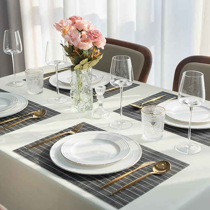 Placemats Set of 4 Vinyl/Plastic Woven Place Mats for Kitchen Table Indoor/Outdoor Washable Placemat Wipeable Dining Table Mats (Black Stripes,4)