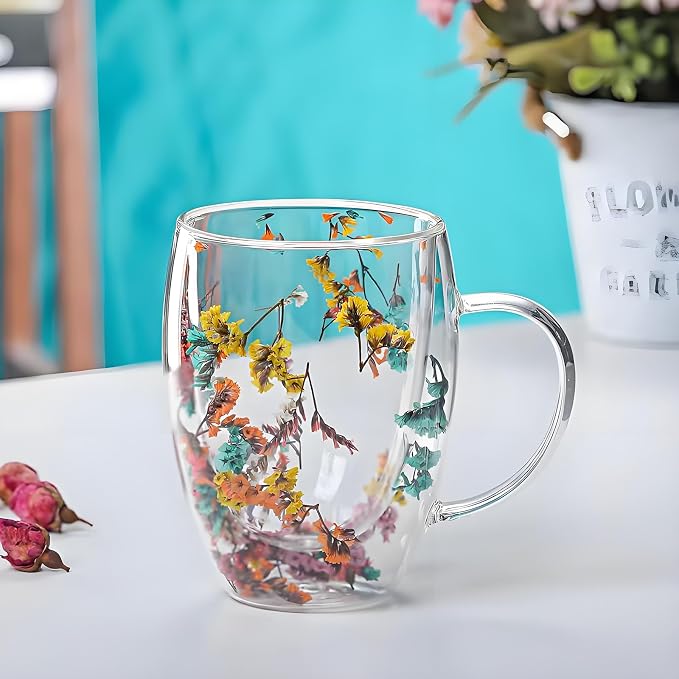 NBHUZEHUA Double Wall Coffee Mugs Set of 2 Insulated Glass Cup Set Newly Wed Engagement Anniversary His and Hers Gifts for Couples