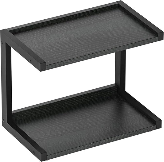 MARTY 2 Tier 12.6"x7.7" Counter Shelf Organizer Kitchen Spice Rack for Countertop, Coffee Station Organizer for Mugs Cups, Wood Shelf Desk Storage Organizer for Bathroom Home Office (Black)