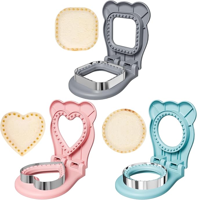 HINZER Sandwich Cutter and Sealer, Lunch Breakfast Sandwich Maker Stainless Steel Bread Decruster Heart Square Circle Cookie Cutter for Kids Children Adult Boys Girls