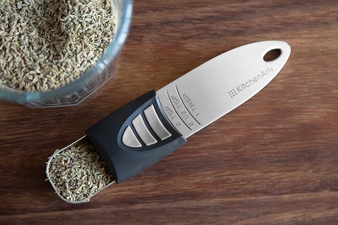 KitchenArt Stainless Steel Pro Sliding Adjust-A-Tablespoon and Teaspoon, Adjustable Measuring Spoon Set