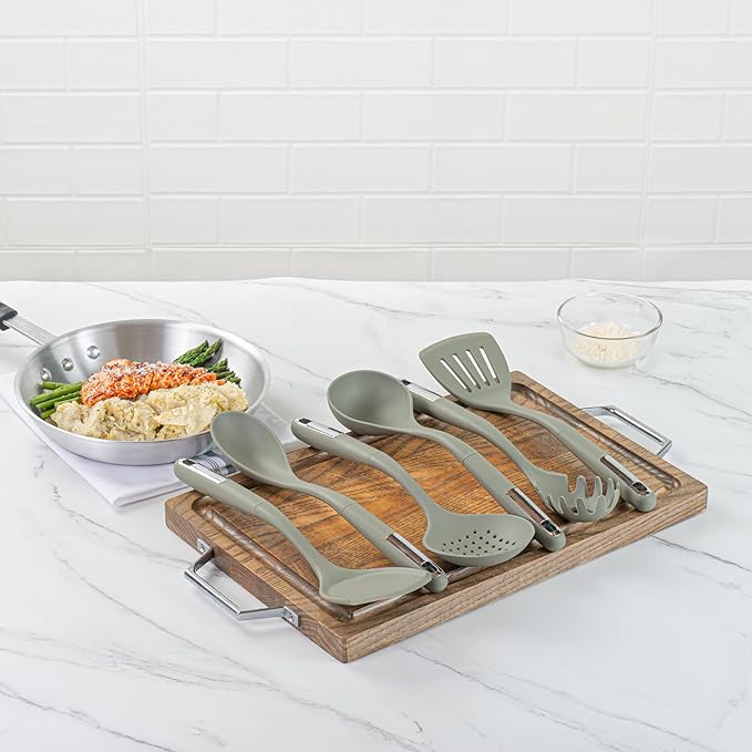 Restaurantware Silicone Utensil Set Pack of 10 Non-Slip Handle 6-Piece Kitchen Tool Set, Heat-Resistant Dishwasher-Friendly Cooking Accessories, Durable Green Cooking Utensils