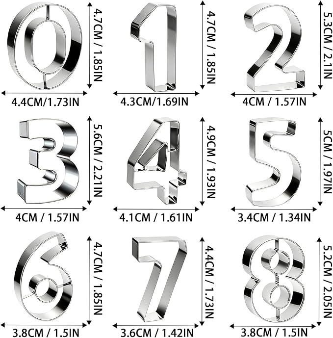 2 In 9 pcs Number Cookie Cutters Set,Stainless Steel Birthday Numbers 0-8(6 Reverses to 9),Cookie Fondant Dough Numbers Kitchen Baking,for Birthday wedding family gathering Christmas Party