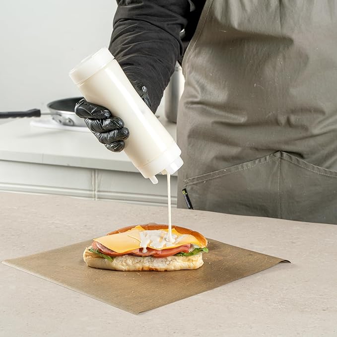 Restaurantware Plastic Squeeze Bottle 20 oz Refillable Condiment Bottle Large Valve Dishwashable Clear Inverted Sauce Dispenser For Thick Condiments, Dressings, Batter, Sour Cream, And Syrups