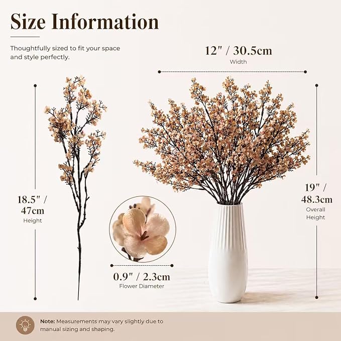 Mandy's Light Brown Artificial Baby’s Breath Flowers 6 Bundles Silk Gypsophila, 18.5 Inch European Style Modern Home Decor Centerpiece, Neutral Wedding Flower Arrangements