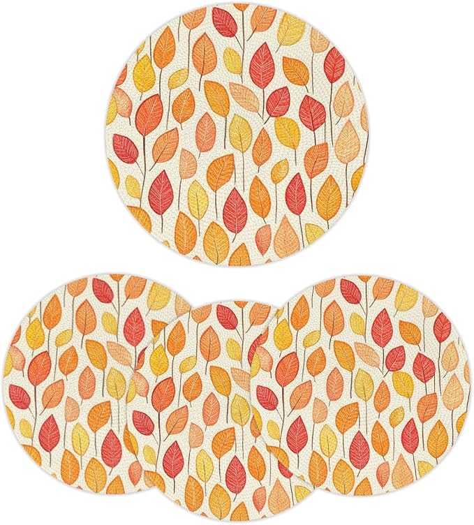 Round Placemats Set of 6, Autumn Maple Leaves Woven Placemats Mats Non-Slip Heat Resistant Washable Table Mats Round Braided Place for Farmhouse Kitchen Dining Party Decor 15in-15