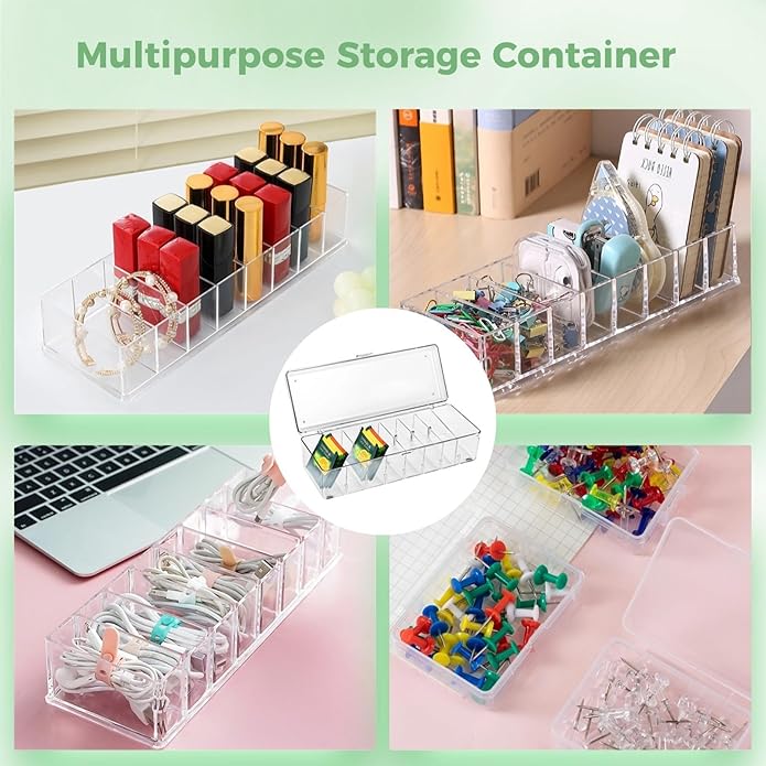 8-Slot Transparent Tea Bag Organizer With Lid, Beverage Packet Storage Container, Pantry Divider With Label Stickers And Zip Ties, Clear Storage Bin For Kitchen And Office