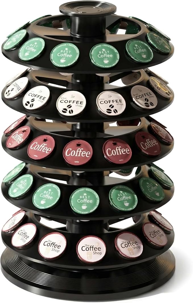 SAVORI 60 Capacity Rotating Nespresso Vertuo Pod Holder, 5-Tier Black Coffee Capsule Carousel, Spinning Organizer Stand for Nespresso Vertuo Pods, Kitchen Counter Storage Rack