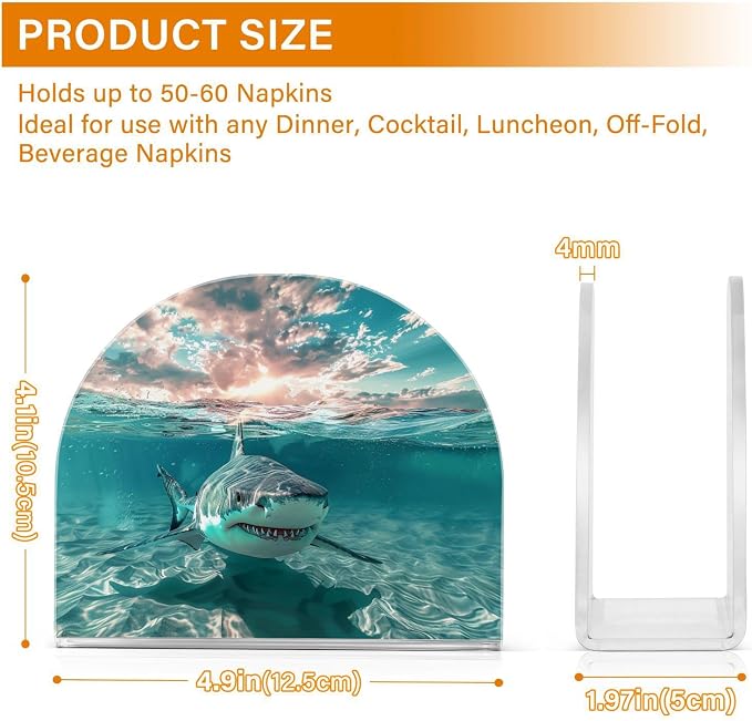 Napkin Holder Acrylic Napkin Holder for Table Kitchen Party Restaurant U Shaped Upright Napkin Dispenser Organizer Shark Ocean
